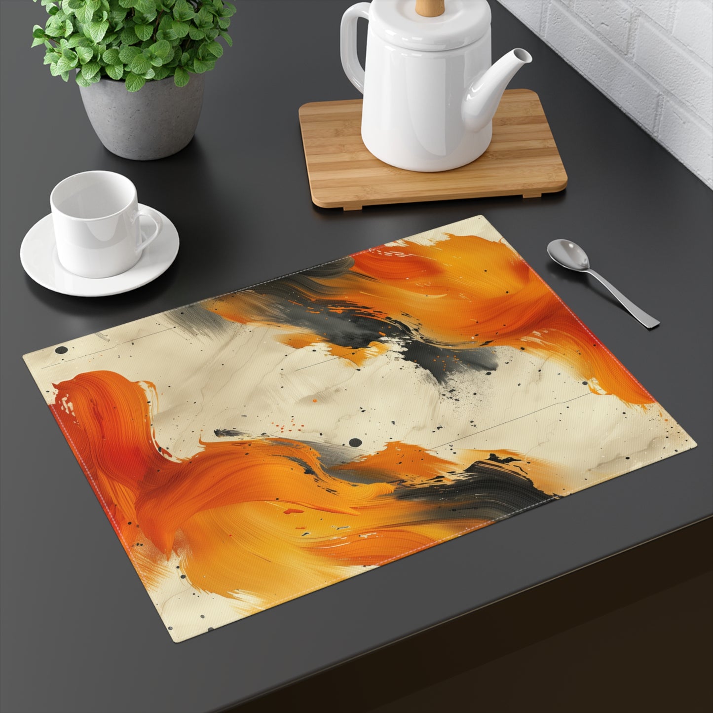 Brushstroke Placemat (Creme, Orange, and Charcoal), 1pc