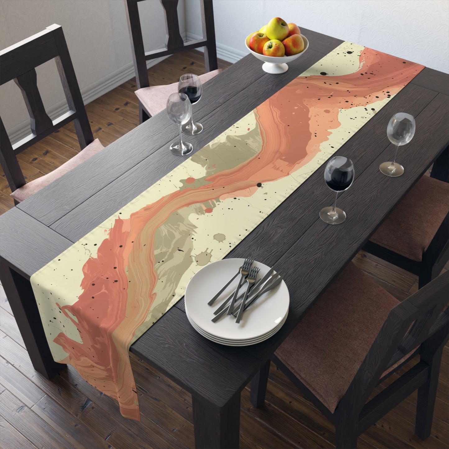 Brushstroke Table Runner, Creme and Orange (Cotton, Poly)