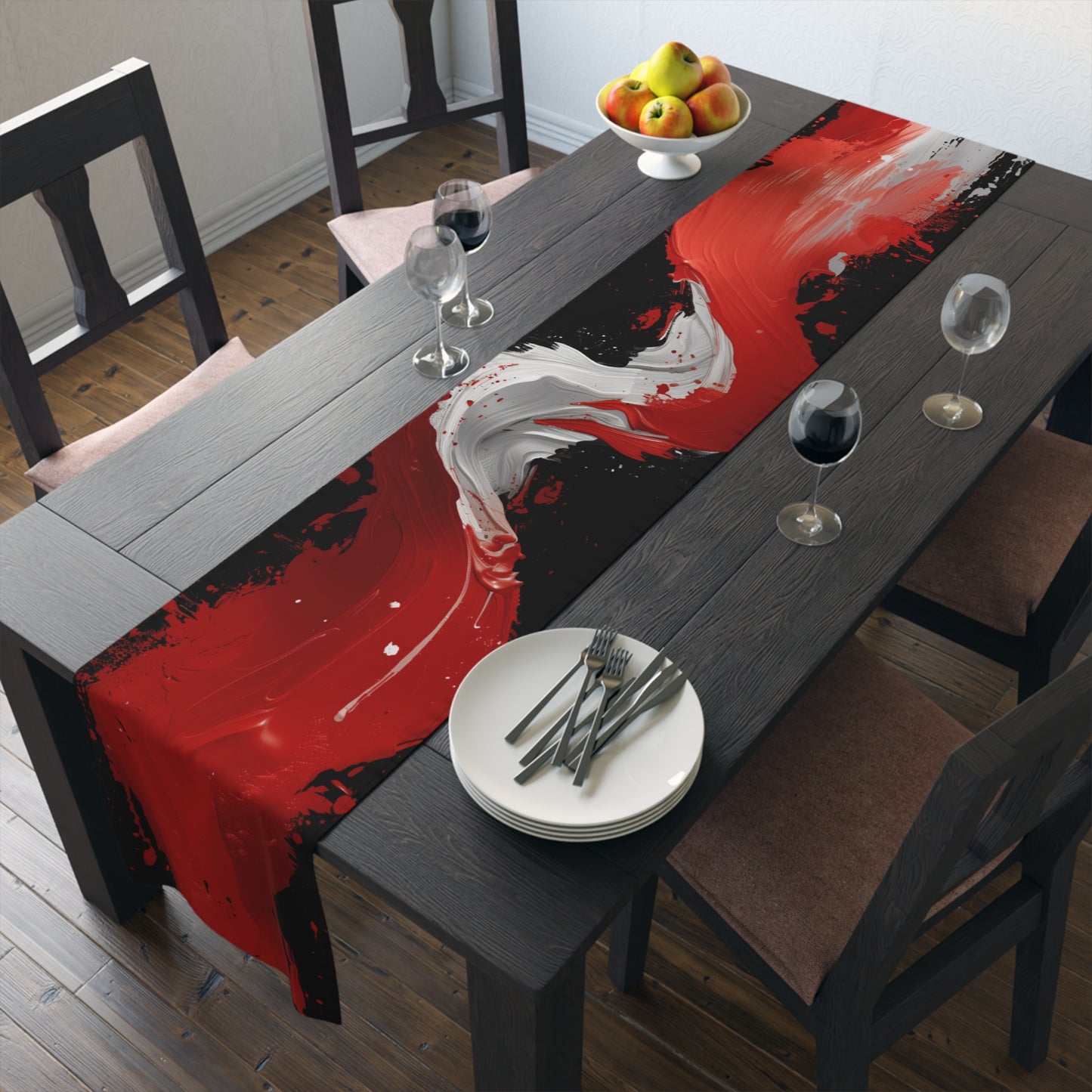 Brushstroke Table Runner, Black and Red (Cotton, Poly)