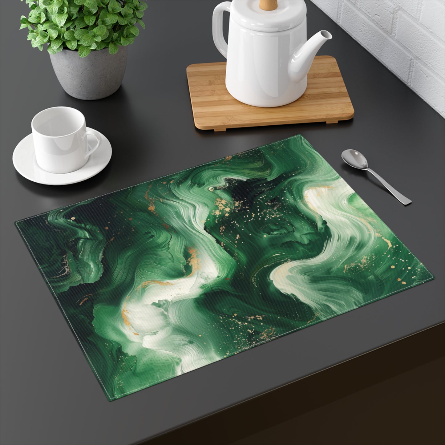 Brushstroke Placemat (Green, Gold, and White), 1pc
