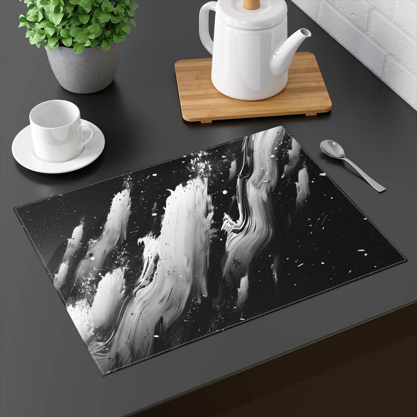 Brushstroke Placemat (Black, and White), 1pc