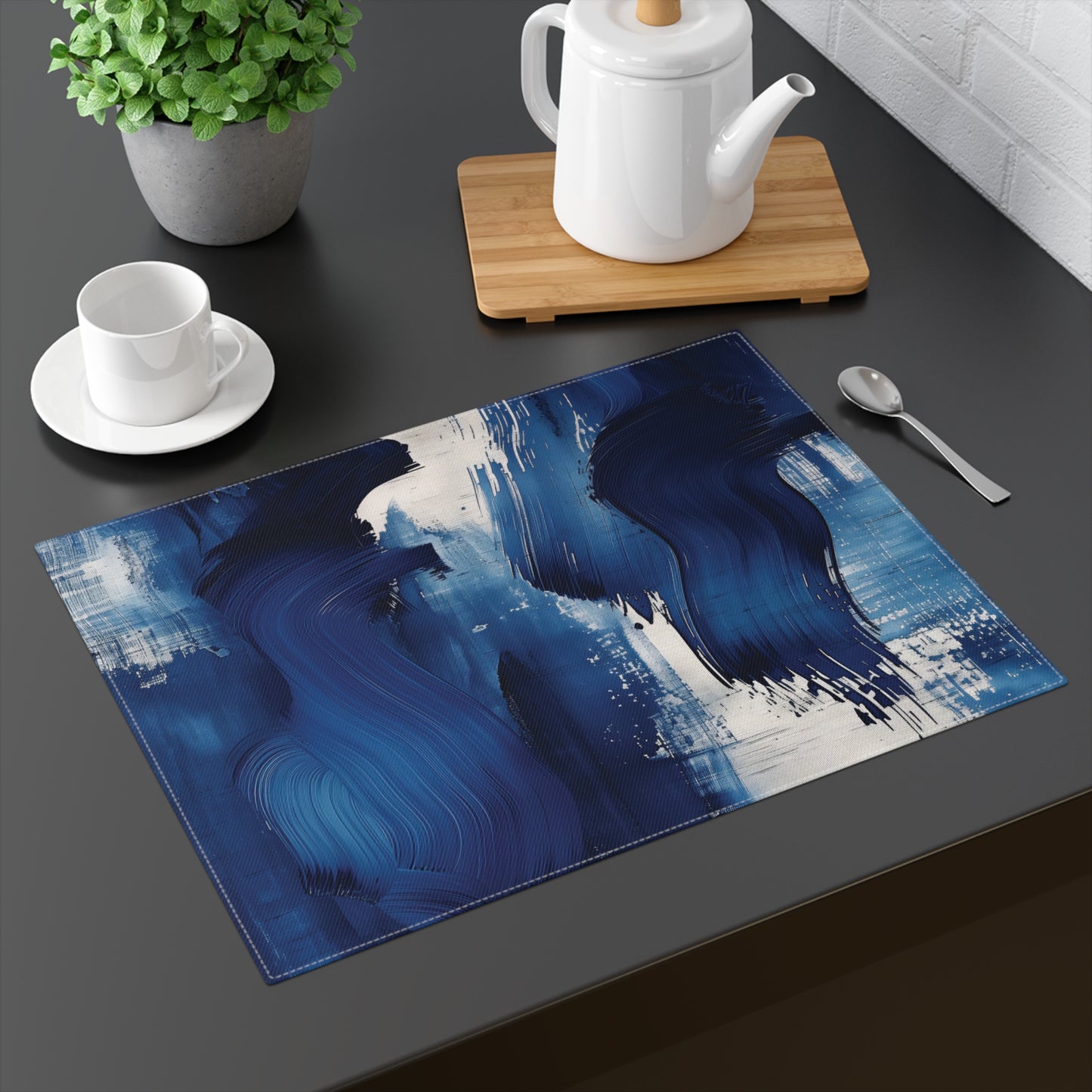 Brushstroke Placemat (Blue, Grey, and White), 1pc