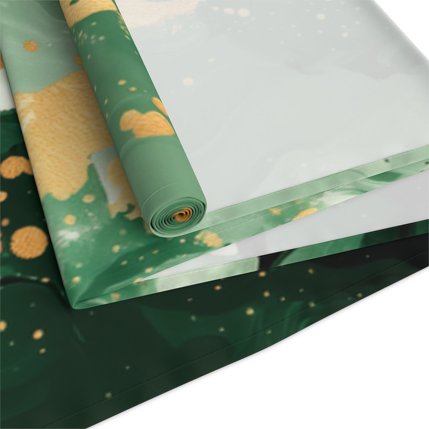 Brushstroke Table Runner, Green and Gold (Cotton, Poly)