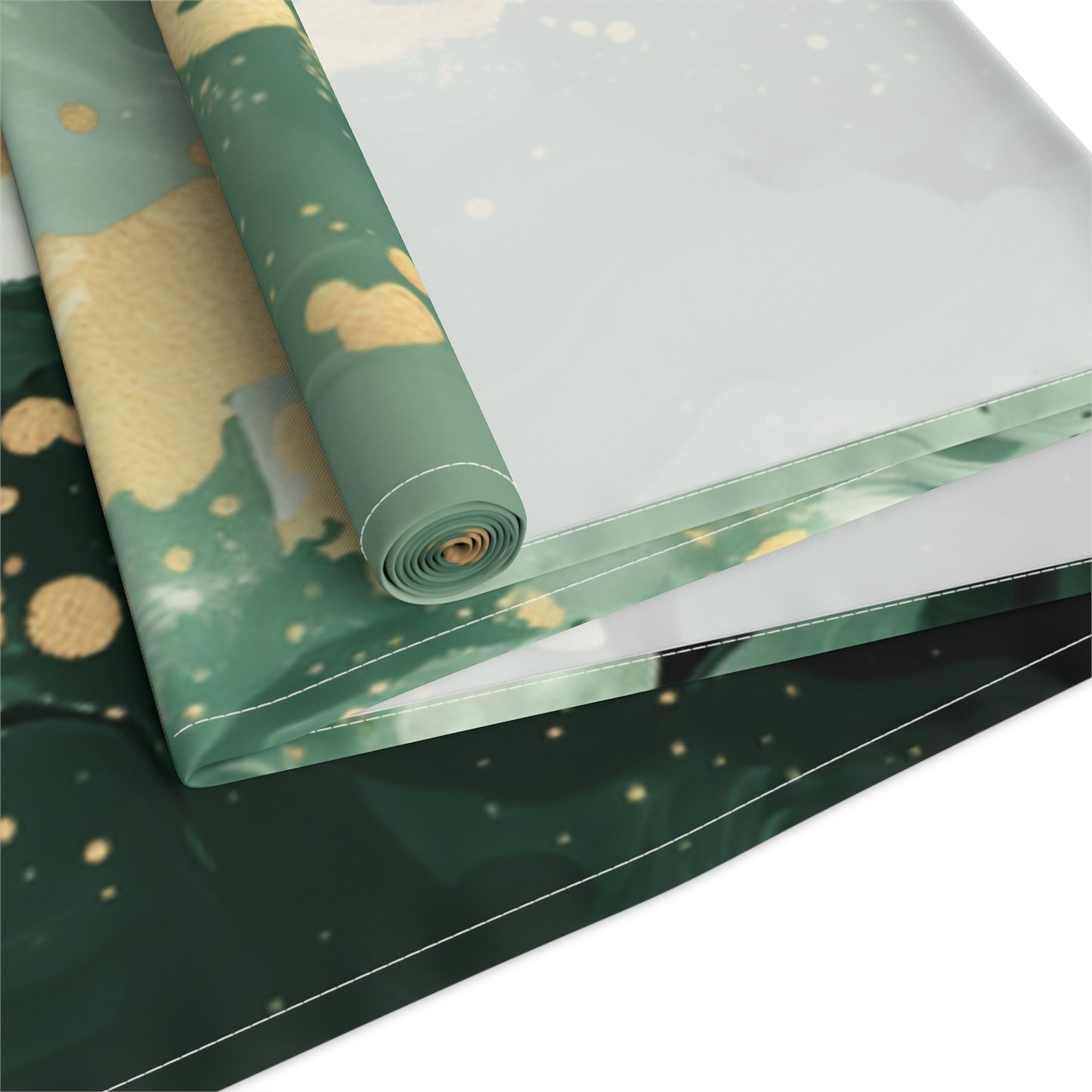 Brushstroke Table Runner, Green and Gold (Cotton, Poly)
