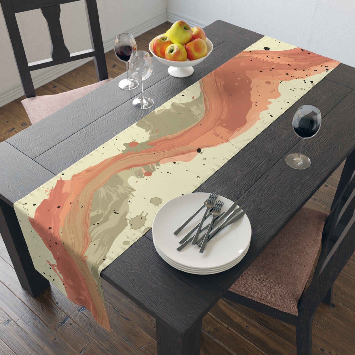 Brushstroke Table Runner, Creme and Orange (Cotton, Poly)