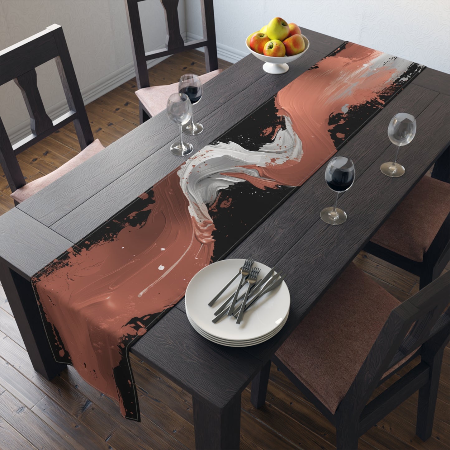 Brushstroke Table Runner, Black and Red (Cotton, Poly)