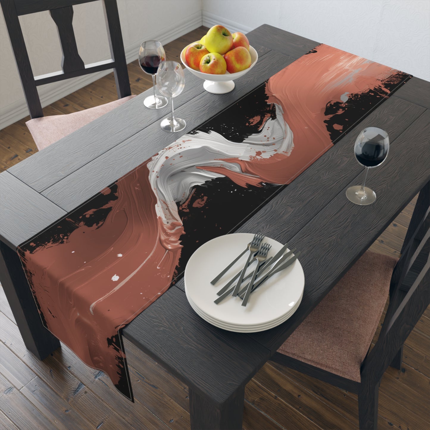 Brushstroke Table Runner, Black and Red (Cotton, Poly)