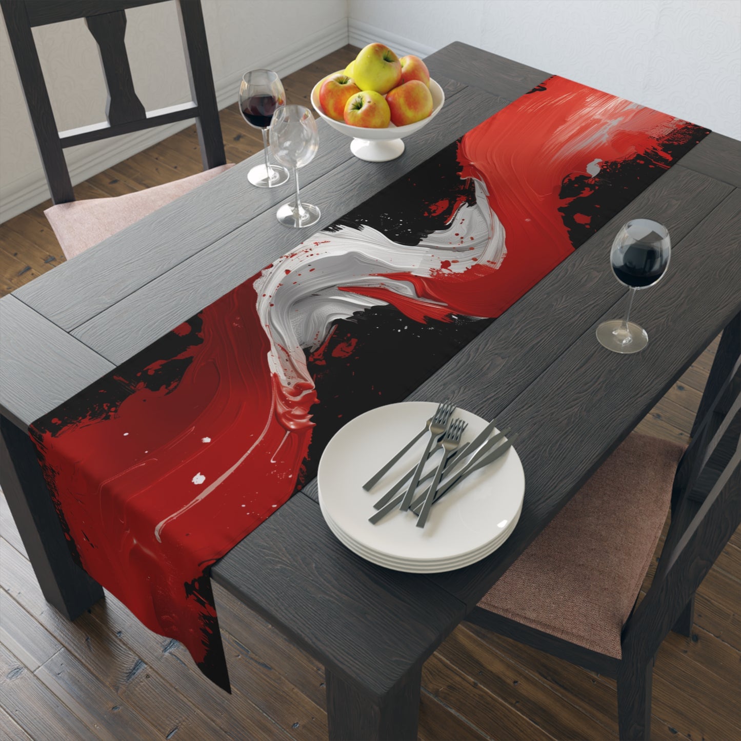 Brushstroke Table Runner, Black and Red (Cotton, Poly)