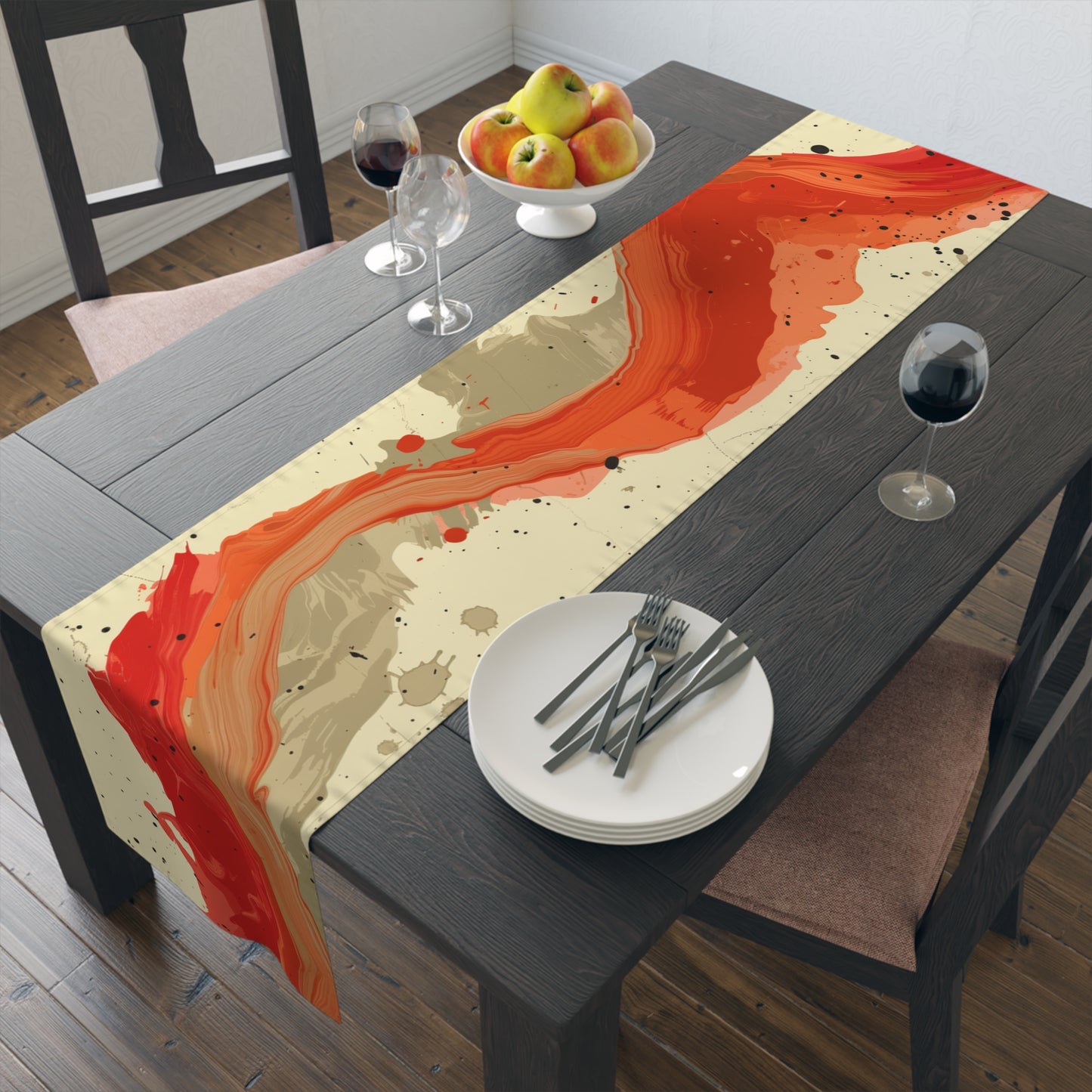 Brushstroke Table Runner, Creme and Orange (Cotton, Poly)