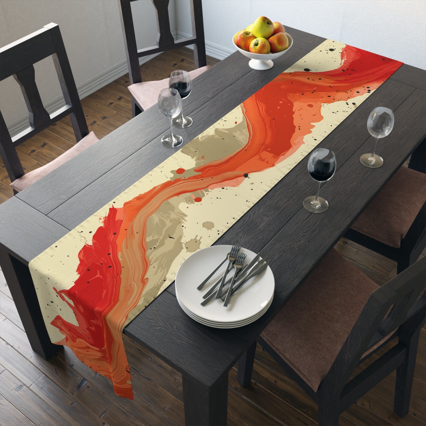 Brushstroke Table Runner, Creme and Orange (Cotton, Poly)