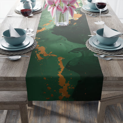 Brushstroke Table Runner, Green and Gold (Cotton, Poly)