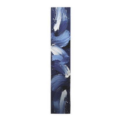 Brushstroke Table Runner, Blue, Black, and White (Cotton, Poly)