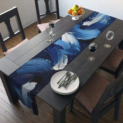 Brushstroke Table Runner, Blue, Black, and White (Cotton, Poly)