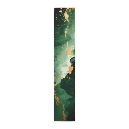 Brushstroke Table Runner, Green and Gold (Cotton, Poly)
