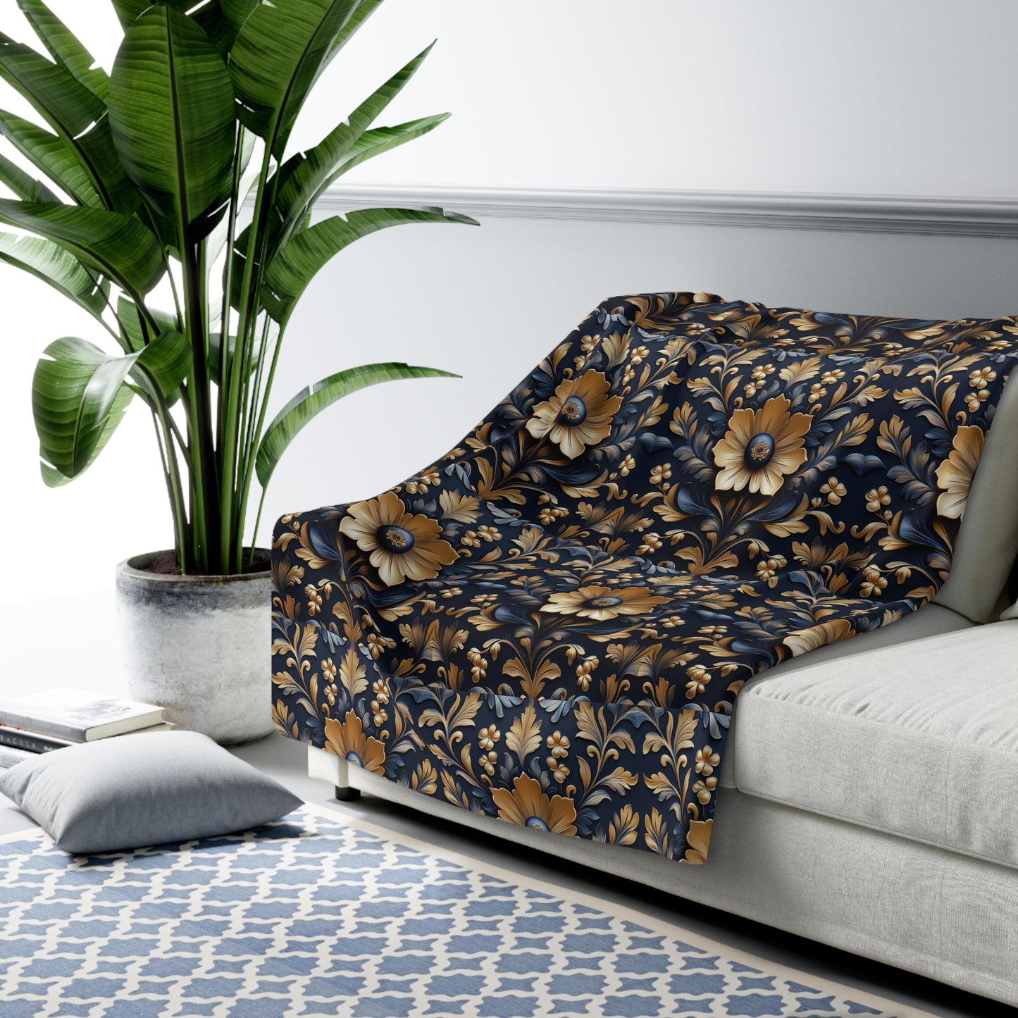 Elegant Floral Sherpa Fleece Blanket – Cozy Decorative Throw for Home. Perfect Gift for Any Occasion