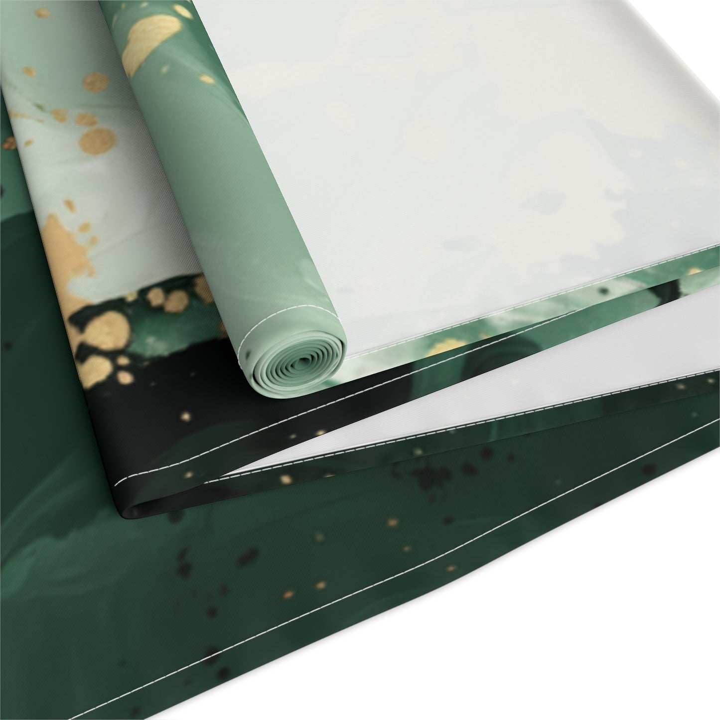 Brushstroke Table Runner, Green and Gold (Cotton, Poly)