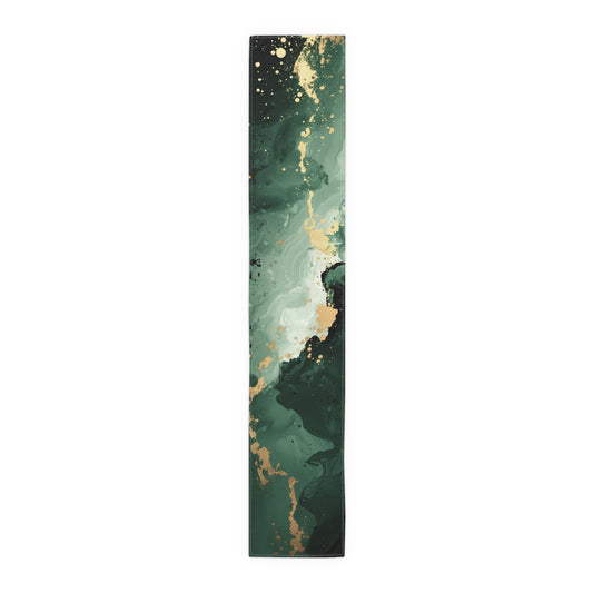 Brushstroke Table Runner, Green and Gold (Cotton, Poly)
