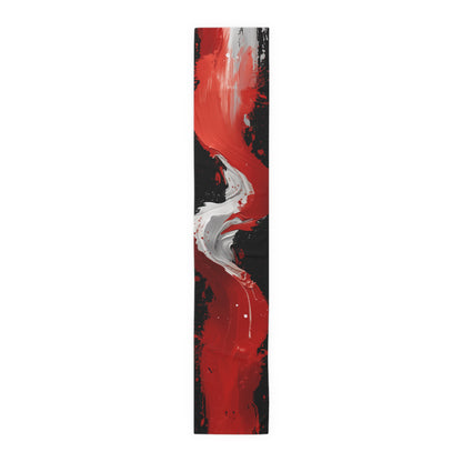 Brushstroke Table Runner, Black and Red (Cotton, Poly)