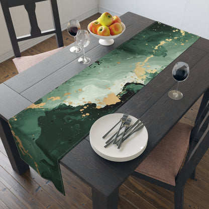 Brushstroke Table Runner, Green and Gold (Cotton, Poly)